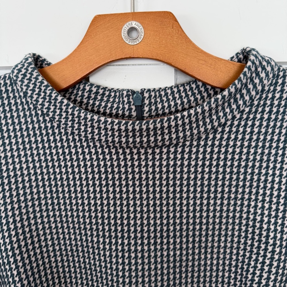 Boden Pink Green Houndstooth Jacquard Dress Pockets Career 3/4 SLV Cotton Knee 6 - Picture 3 of 16